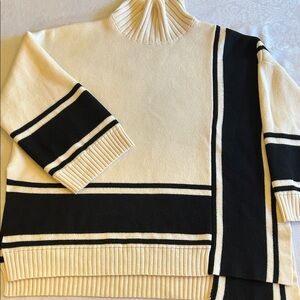 St. John Cream and Black Wool Turtleneck Sweater M/L